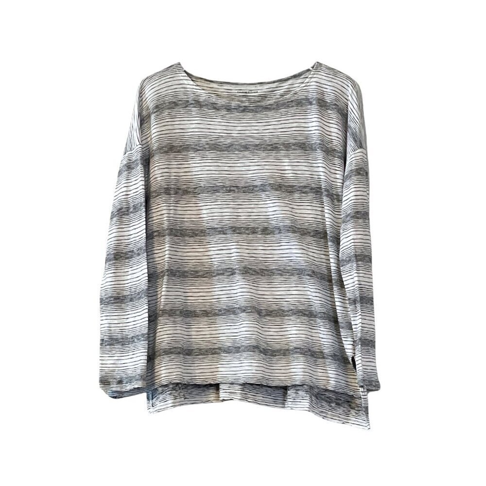 Eileen Fisher Striped Cotton Tencel Long Sleeve Top Sz. M